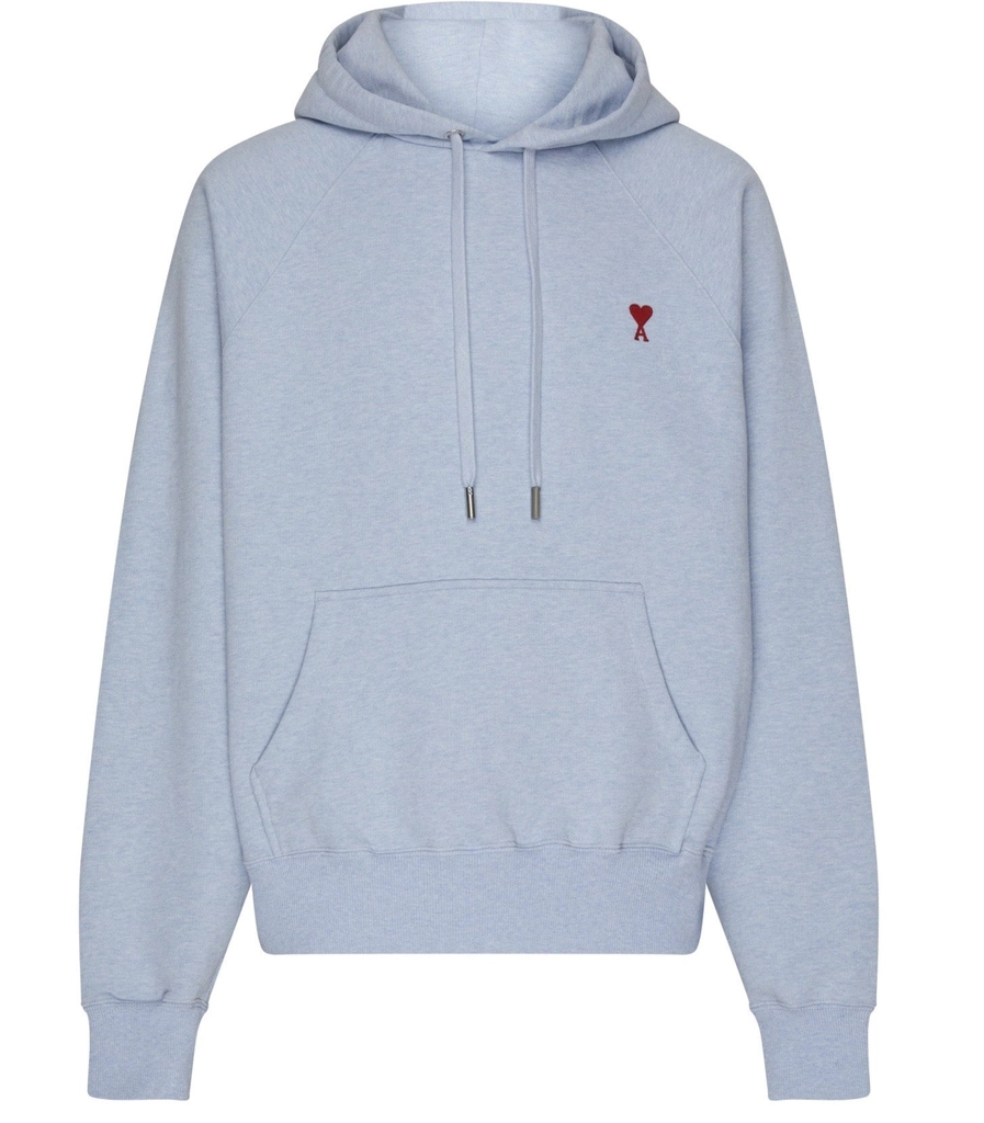 AMI Paris Mens Ami de Coeur Heart Logo Hoodie in Light Blue Cotton - Size Medium